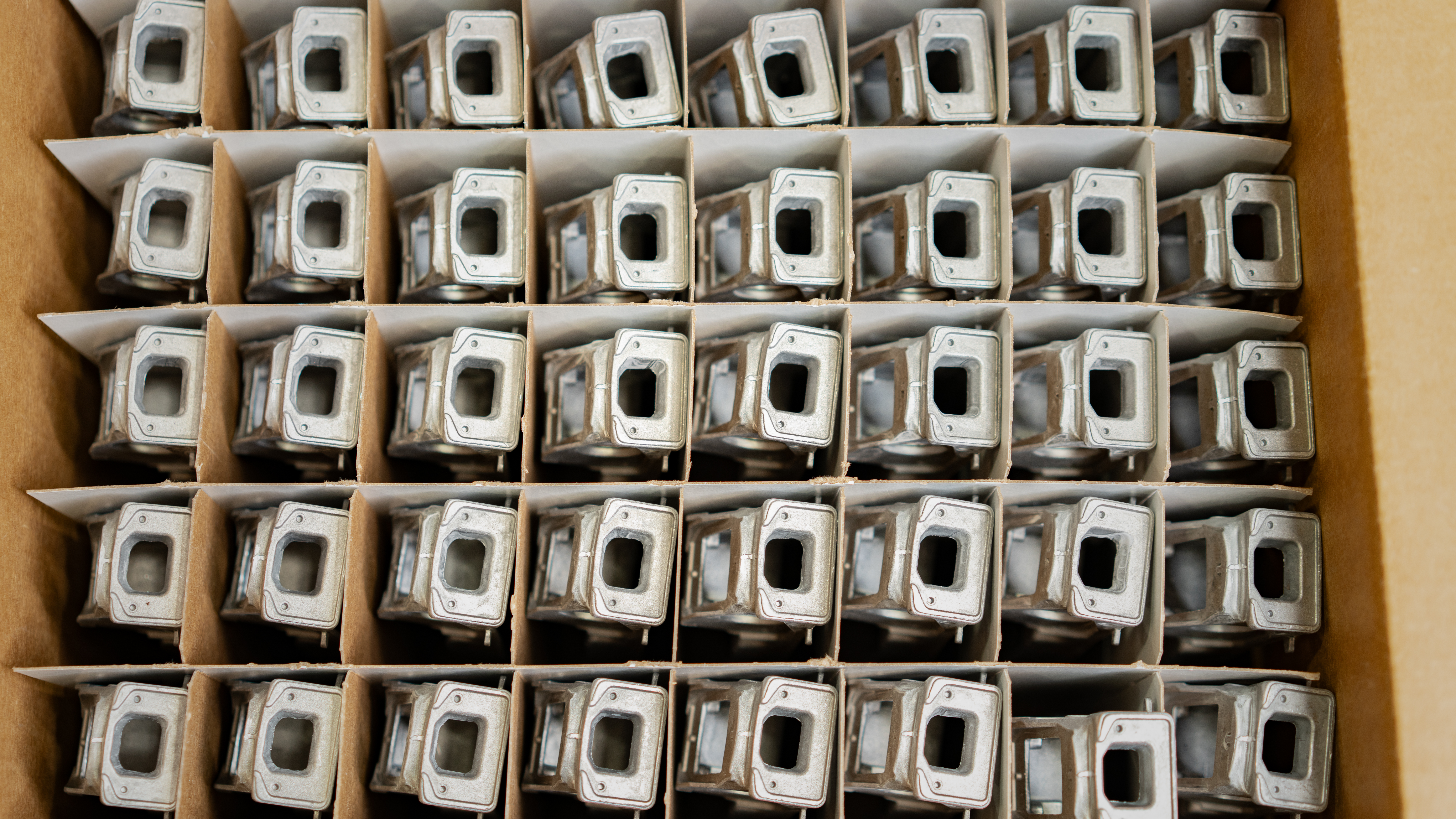 Parts organized in a box to be shipped worldwide